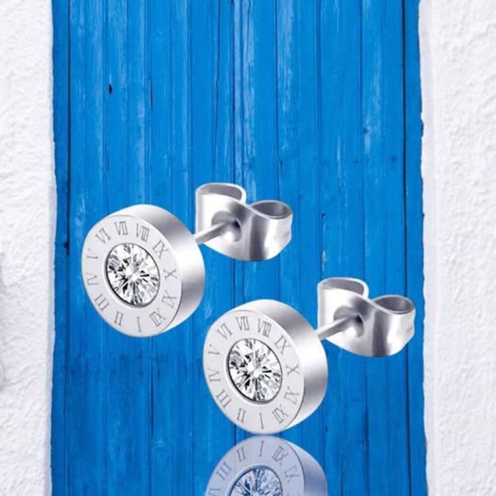 8MM Stainless Steel Roman Numeral Stud Earrings